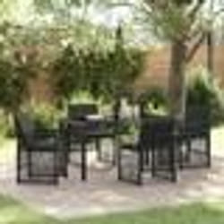 Ensemble repas jardin 5 pièces avec coussins en poly-rattan noir