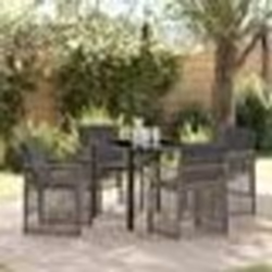 Ensemble de Salle à Manger de Jardin à 5 Pièces avec Coussins Gris Poly Rattan