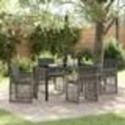 Ensemble Salle à Manger Jardin 5 Pièces avec Coussins Gris en Poly Rotin