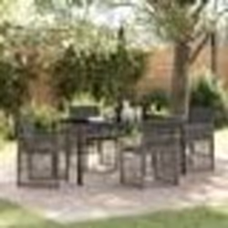 Ensemble de salle à manger de jardin de 5 pièces avec coussins Gris Poly Rattan