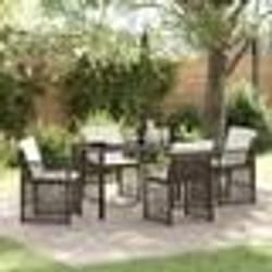 Ensemble de salle à manger de jardin 5 pièces avec coussins en osier poly marron