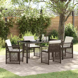 Ensemble de Salle à Manger de Jardin 5 pièces avec Coussins Marron en Poly Rattan