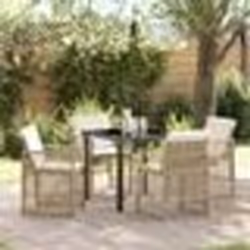 Ensemble de salle à manger de jardin 5 pièces avec coussins beige poly rattan