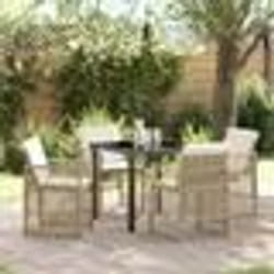 Ensemble de salle à manger de jardin 5 pièces avec coussins beige poly rattan