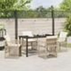 Ensemble de salle à manger de jardin 5 pièces avec coussins beige poly rattan