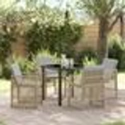 Ensemble de repas de jardin vidaXL 5 pièces avec coussins beige en poly rattan
