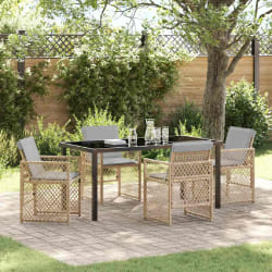 Ensemble de salle à manger de jardin 5 pièces avec coussins beige poly rattan