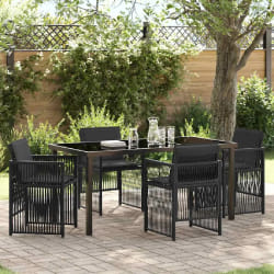 vidaXL Ensemble de jardin 5 pièces avec coussins en poly rotin noir