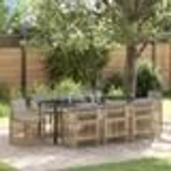 vidaXL Ensemble de salle à manger de jardin 9 pièces avec coussins beiges en poly rotin