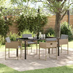 vidaXL Set de jardin 5 pièces avec coussins, rattan poly beige