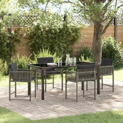 vidaXL Ensemble de salle à manger de jardin 5 pièces avec des coussins en rattan synthétique gris.
