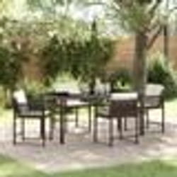 vidaXL Ensemble de salle à manger de jardin , 5 pièces, avec coussins, en poly rattan marron