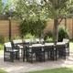 vidaXL Ensemble de jardin 9 pièces avec coussins en poly rotin noir