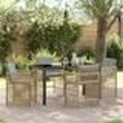 vidaXL Ensemble de salle à manger de jardin 5 pièces avec des coussins en poly rotin beige