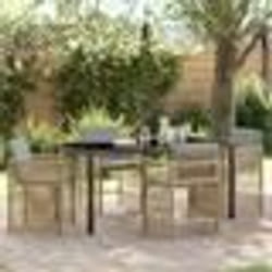vidaXL Ensemble de salle à manger de jardin 5 pièces avec des coussins en poly rotin beige.