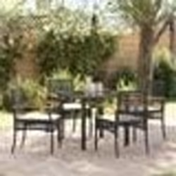 vidaXL Ensemble de salle à manger de jardin , 5 pièces, avec coussins en poly raton noir