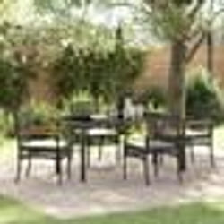 vidaXL Ensemble de salle à manger de jardin 5 pièces avec coussins en poly rattan noir.