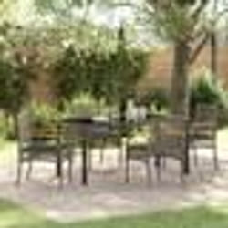 vidaXL Ensemble de salle à manger de jardin 5 pièces avec coussins en polyrotin gris