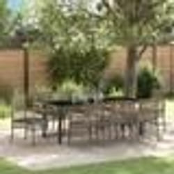 vidaXL Set de salle à manger de jardin 9 pièces avec coussins en poly rotin gris.
