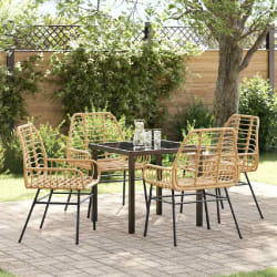 vidaXL Ensemble de salle à manger de jardin 5 pièces en poly rotin marron