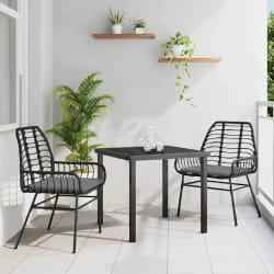 vidaXL Set de jardin de 3 pièces avec coussins en poly rotin noir
