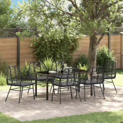 vidaXL Ensemble de salle à manger de jardin 7 pièces avec coussins en poly rotin noir