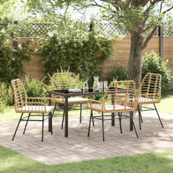 vidaXL Ensemble de jardin de 5 pièces avec des coussins en poly-rattan brun