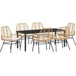 Ensemble de salle à manger de jardin 7 pièces avec coussins Marron Poly Rattan Vidaxl