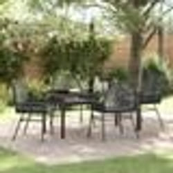 vidaXL Ensemble de Salle à Manger de Jardin 5 Pièces avec Coussins Noir Poly Rotin