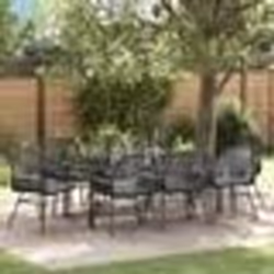 vidaXL Set de jardin , 9 pièces avec coussins en poly rotin noir