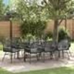 vidaXL Set de jardin , 9 pièces avec coussins en poly rotin noir