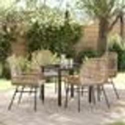 vidaXL Ensemble de salle à manger de jardin 5 pièces avec coussins en poly rotin marron.