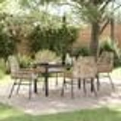 vidaXL Ensemble de salle à manger de jardin 5 pièces avec coussins en poly rotin marron