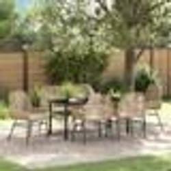 vidaXL Ensemble de salle à manger de jardin de 7 pièces avec coussins en polyrotin marron