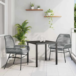 vidaXL Ensemble de 3 pièces de salle à manger de jardin avec coussins en poly rotin gris.