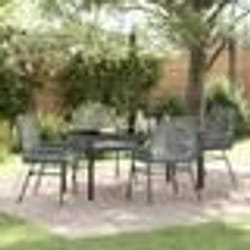 vidaXL Ensemble de salle à manger de jardin 5 pièces avec des coussins gris en poly rattan.