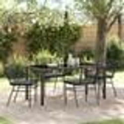 vidaXL Ensemble de salle à manger de jardin 5 pièces avec coussins noirs en poly rattan