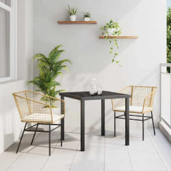vidaXL Ensemble de salle à manger de jardin 3 pièces avec coussins, en poly rotin marron.