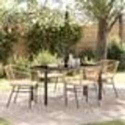 vidaXL Set de repas de jardin de 5 pièces avec des coussins marron en poly rattan.