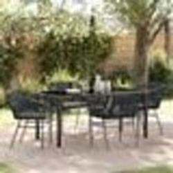vidaXL Ensemble de salle à manger de jardin , 5 pièces, avec des coussins en poly rattan noir.
