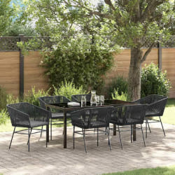 vidaXL Ensemble de salle à manger pour jardin 7 pcs Noir Poly rotin