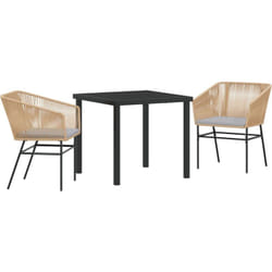 Set de salle à manger de jardin 3 pièces avec des coussins en poly rotin marron. Vidaxl