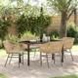 vidaXL Set de salle à manger de jardin 5 pièces avec coussins en poly rattan marron.