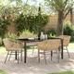 vidaXL Set de salle à manger de jardin de 5 pièces avec des coussins en polyrotin marron