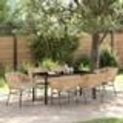 vidaXL Ensemble de salle à manger de jardin 7 pièces avec coussins marron en poly rotin.