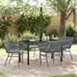 vidaXL Set de salle à manger de jardin , 5 pièces avec coussins en polyrotin gris