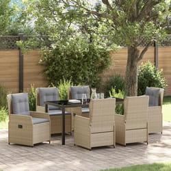 vidaXL Ensemble de salle à manger de jardin 7 pièces en poly rotin beige