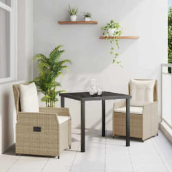 vidaXL Ensemble de salle à manger pour jardin 3 pcs Beige polyrotin