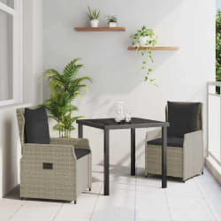vidaXL Ensemble repas jardin 3 pièces , gris clair en poly rotin