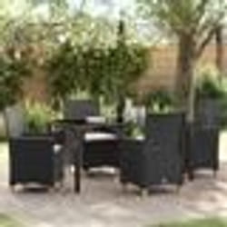 vidaXL Set de jardin 5 pièces avec des coussins en poly rotin noir.